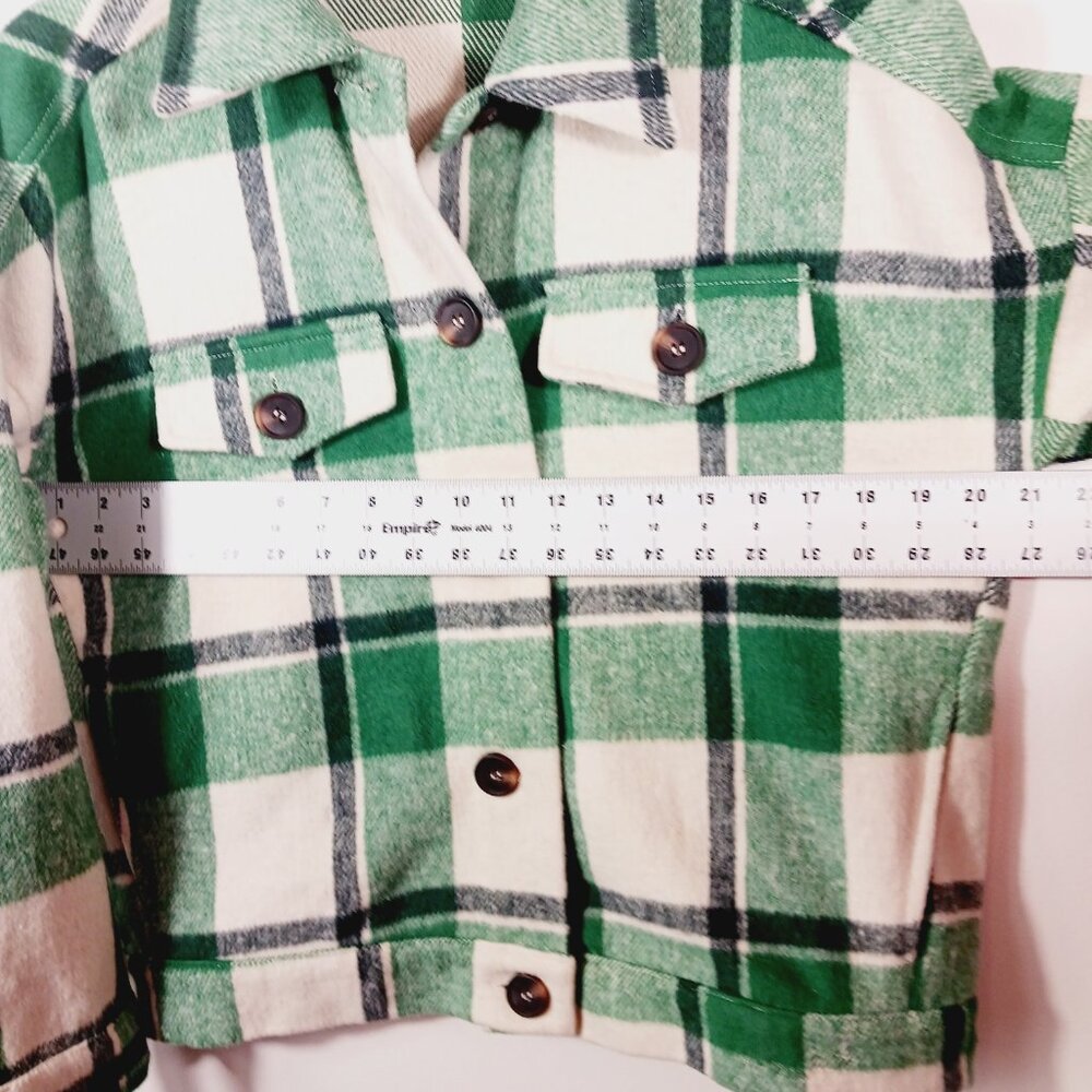 STACCATO Green & Cream Plaid Shacket, Relaxed Fit, Button Up, Jacket, Size Small - Picture 11 of 16